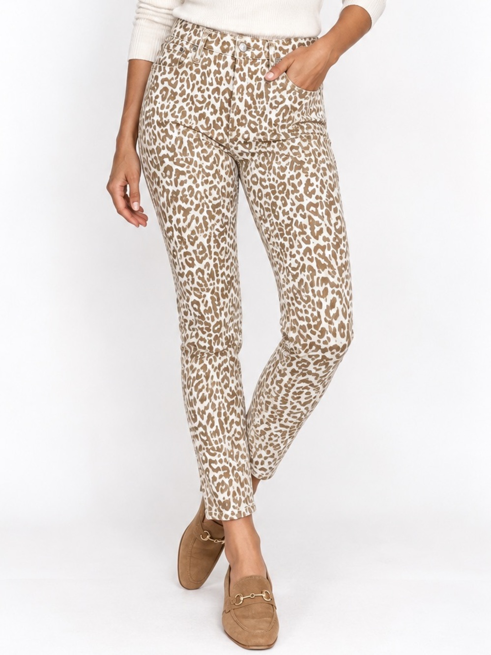 J. Crew 10" High-Rise Toothpick Safari Leopard Denim Jeans Size 32" Style #AL936